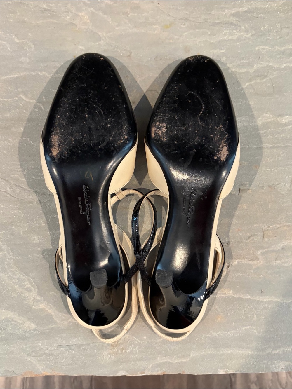 Salvatore Ferragamo Vintage Two-Tone T-Strap Slingback Heels - Picture 6 of 7